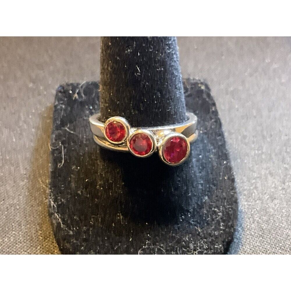 925 Sterling Silver 2 Ring Set Pink Topaz Stones Size 8